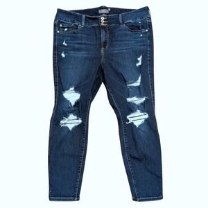 Torrid Jeans Plus Size 20 Short Petite Skinny Ripped Distressed Dark High Rise